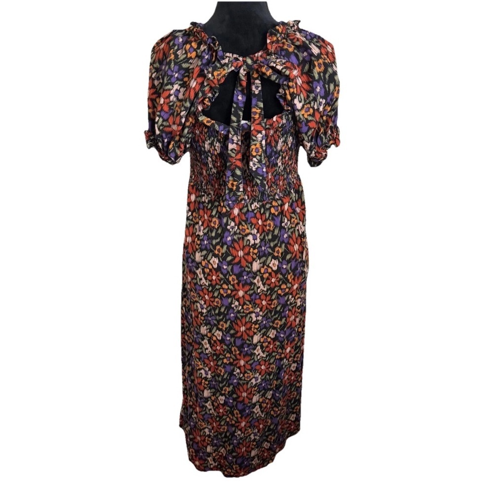 Beachlunchlounge Dress Womens S Floral Smocked Maxi Puff Sleeve Square Neck Boho - Picture 4 of 10